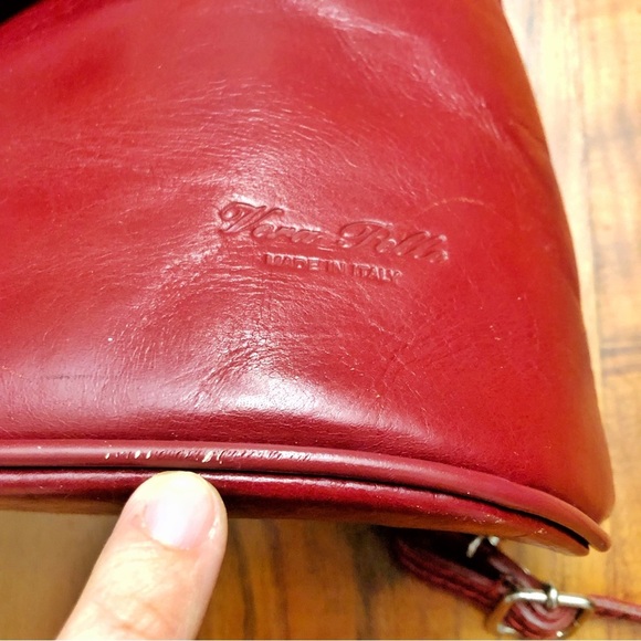 VERA PELLE Genuine Leather Italy Red Minimalist Unique Mini Medium Size Backpack - Picture 6 of 16